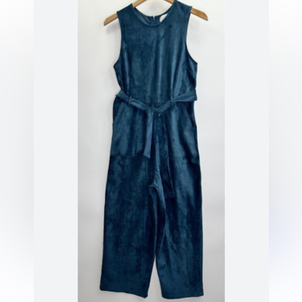 Anthropologie Teal Blue Velvet Jumpsuit S